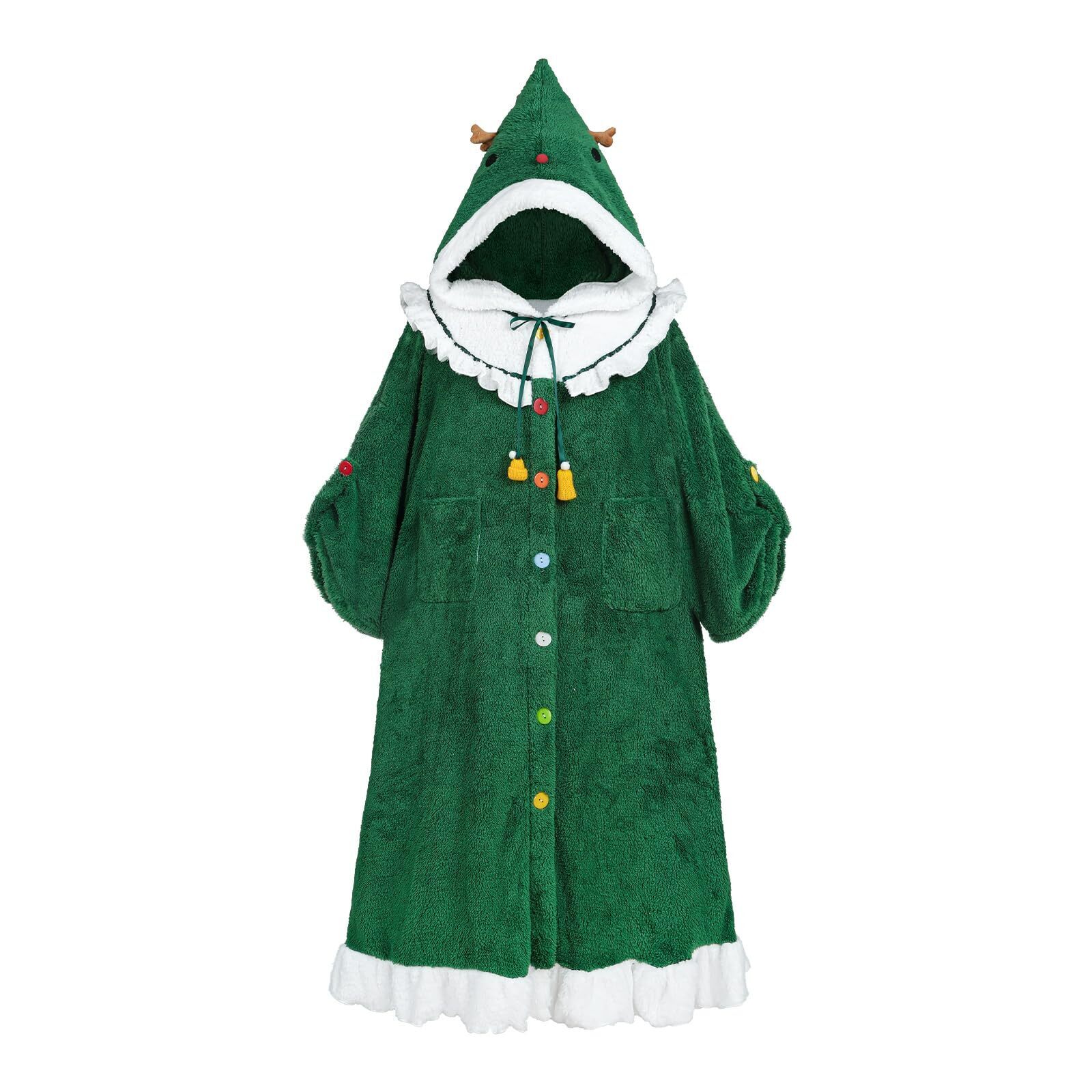 6108 Christmas Pajamas Hooded Plush Robes Plus Size Christmas Tree Costume